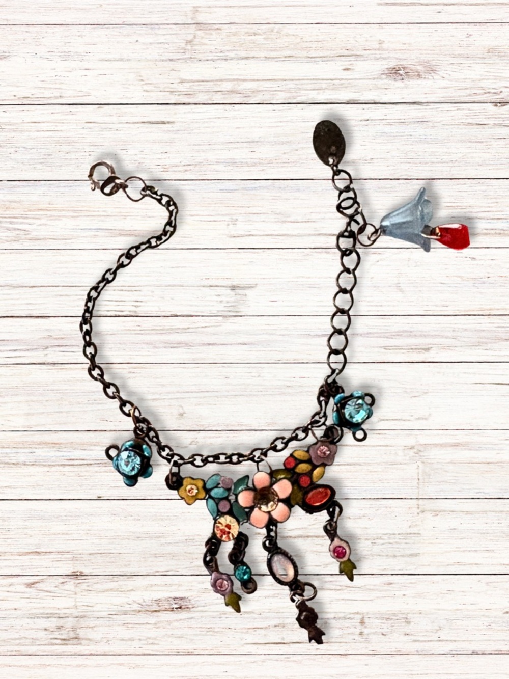 HANDCRAFTED CHARM BRACELET Floral Vintage-Inspired Statement Bracelet - Picture 2 of 5
